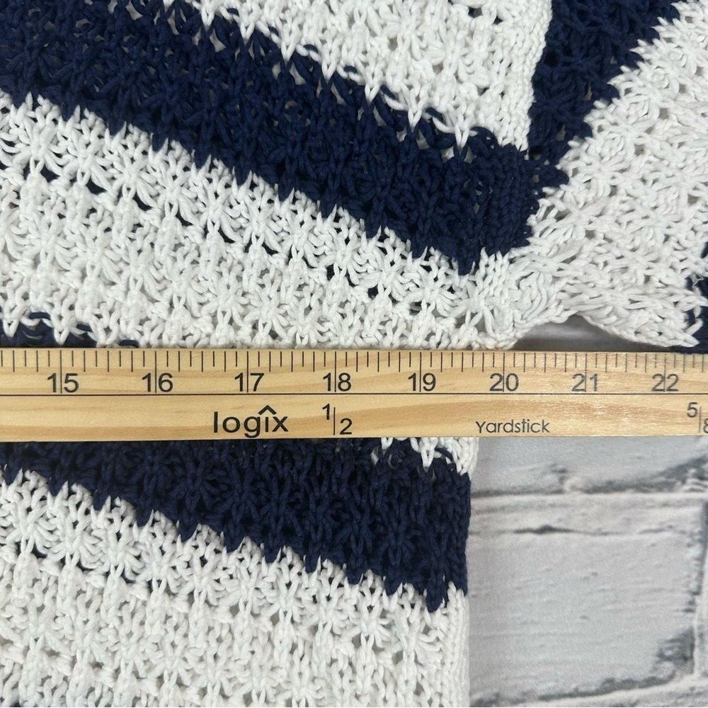 Talbots Open Knit Johnny Collar Pullover Striped Navy White XL Coastal Nautical - Picture 11 of 11